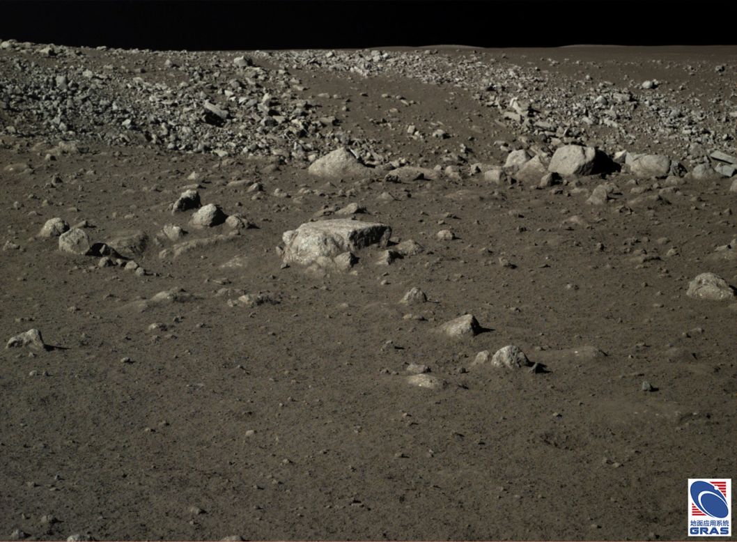 Rocks on the moon's surface captured by the Jade Rabbit lunar rover. 