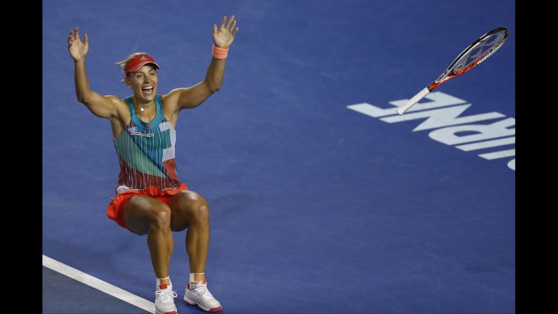 Angelique Kerber celebrates after she defeated top-seeded Serena Williams <a href="http://www.cnn.com/2016/01/30/tennis/australian-open-tennis-serena-williams-angelique-kerber/index.html" target="_blank">to win the Australian Open</a> on Saturday, January 30. It is the first Grand Slam title for Kerber, who was seeded seventh in the tournament.