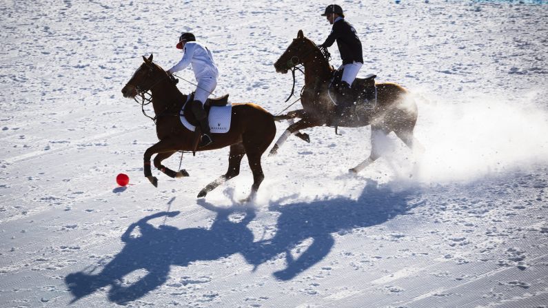 Rommy Gianni, left, and Mariano Gracida compete at the Snow Polo World Cup on Friday, January 29. Gianni and Team Maserati won the tournament, which took place in St. Moritz, Switzerland.