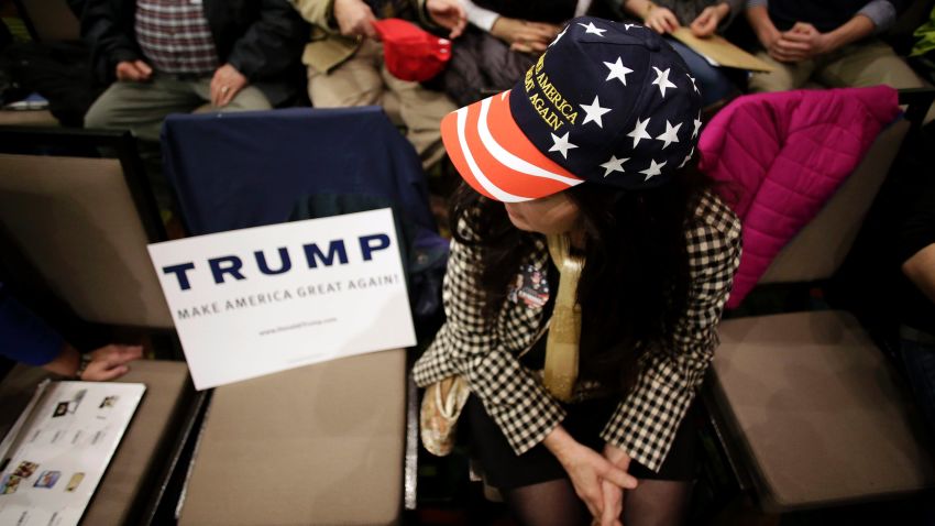 A woman attends a campaign event for Republican presidential candidate Donald Trump at the U.S. Cellular Convention Center February 1, 2016 in Cedar Rapids, Iowa.