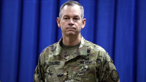 Lt. Gen. Sean MacFarland is introduced as the new commander General of the US led coalition in Iraq on October 1, 2015 in Baghdad, Iraq.