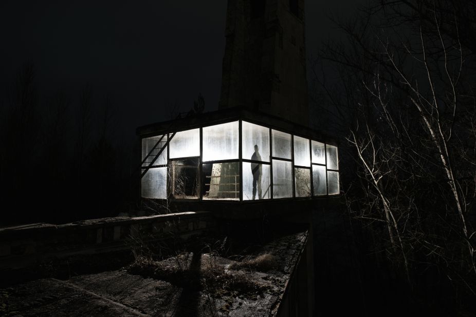 "Next to the Pripyat Cafe is the old bus station. It has this fascinating glass room built on the roof," added De Rueda."I wanted to create something graphic using a long exposure and light painting. This is also a self-portrait."
