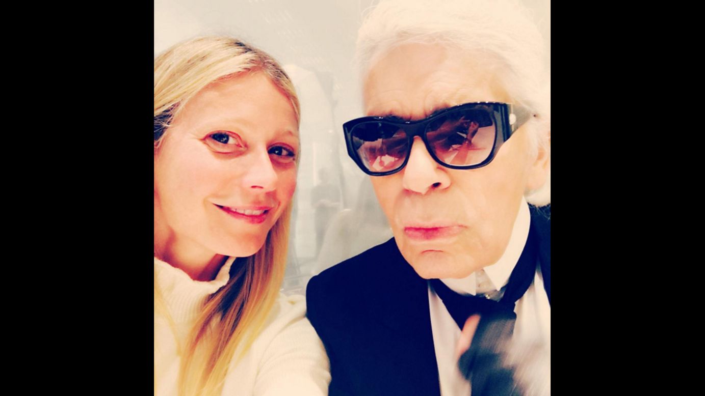 Fashion designer Karl Lagerfeld appears in <a href="https://www.instagram.com/p/BBCbTlICPf7/" target="_blank" target="_blank">a selfie with actress Gwyneth Paltrow</a> on Wednesday, January 27. 