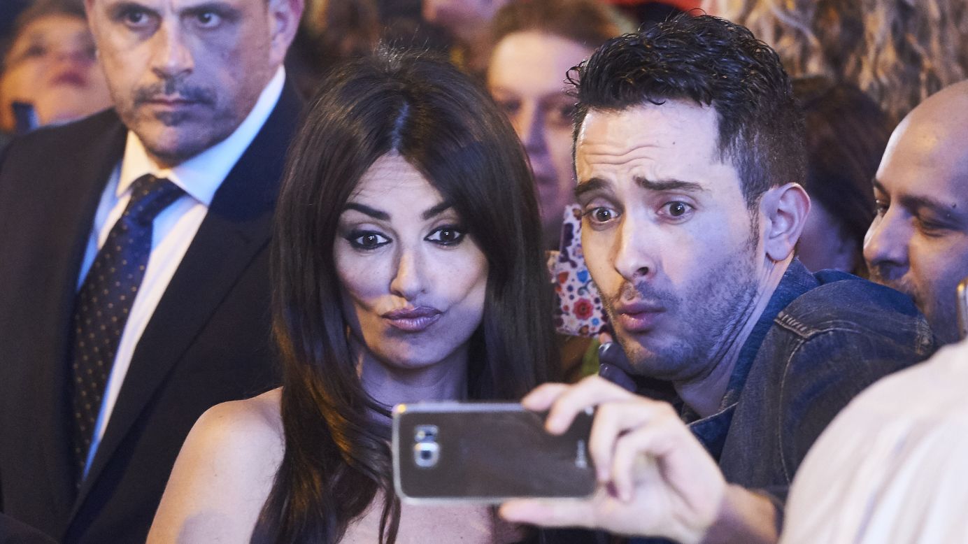 Actress Penelope Cruz takes a selfie with a fan at the Madrid premiere of "Zoolander 2" on Monday, February 1.