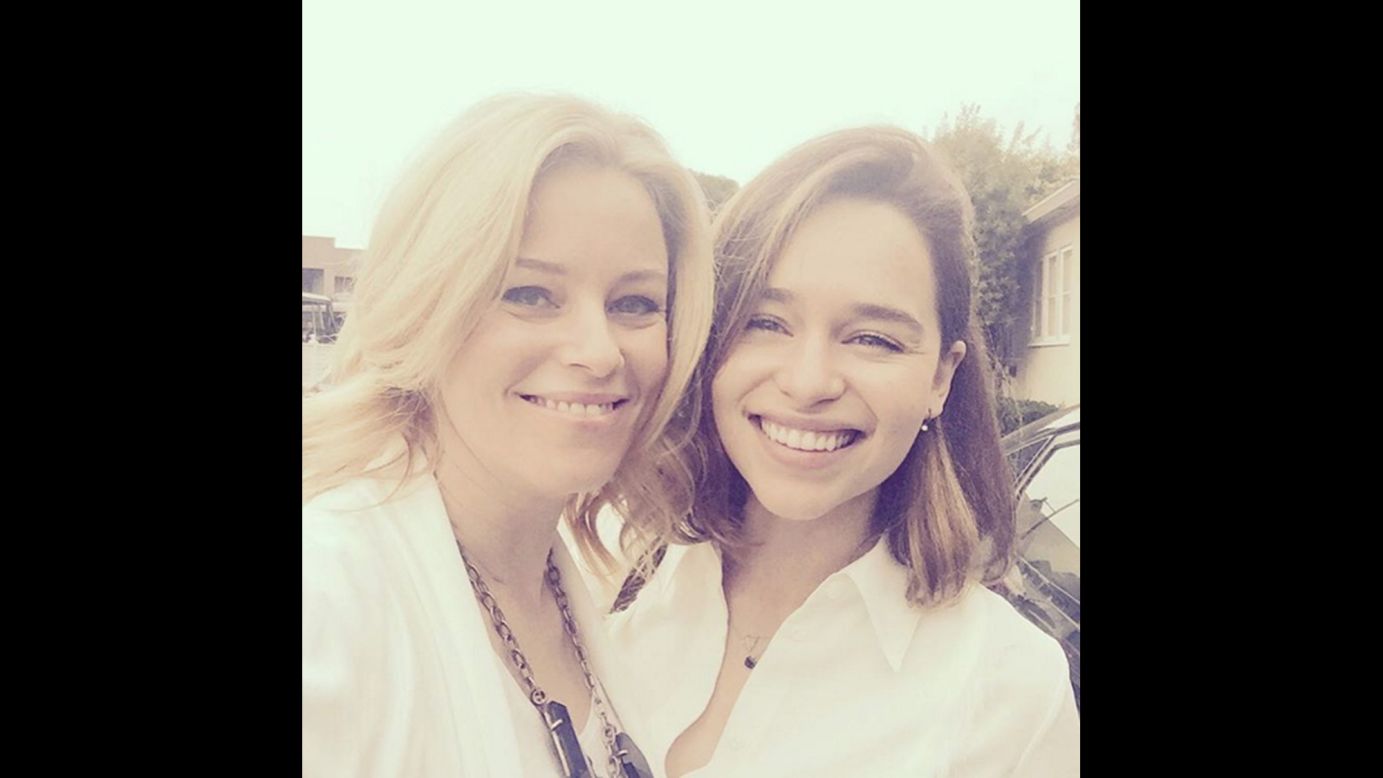 Elizabeth Banks, left, <a href="https://www.instagram.com/p/BBDSt9jJXQX/" target="_blank" target="_blank">takes a selfie</a> with fellow actress Emilia Clarke on Wednesday, January 27. "Mother of Dragons came to visit," Banks said, referring to Clarke's role on "Game of Thrones."