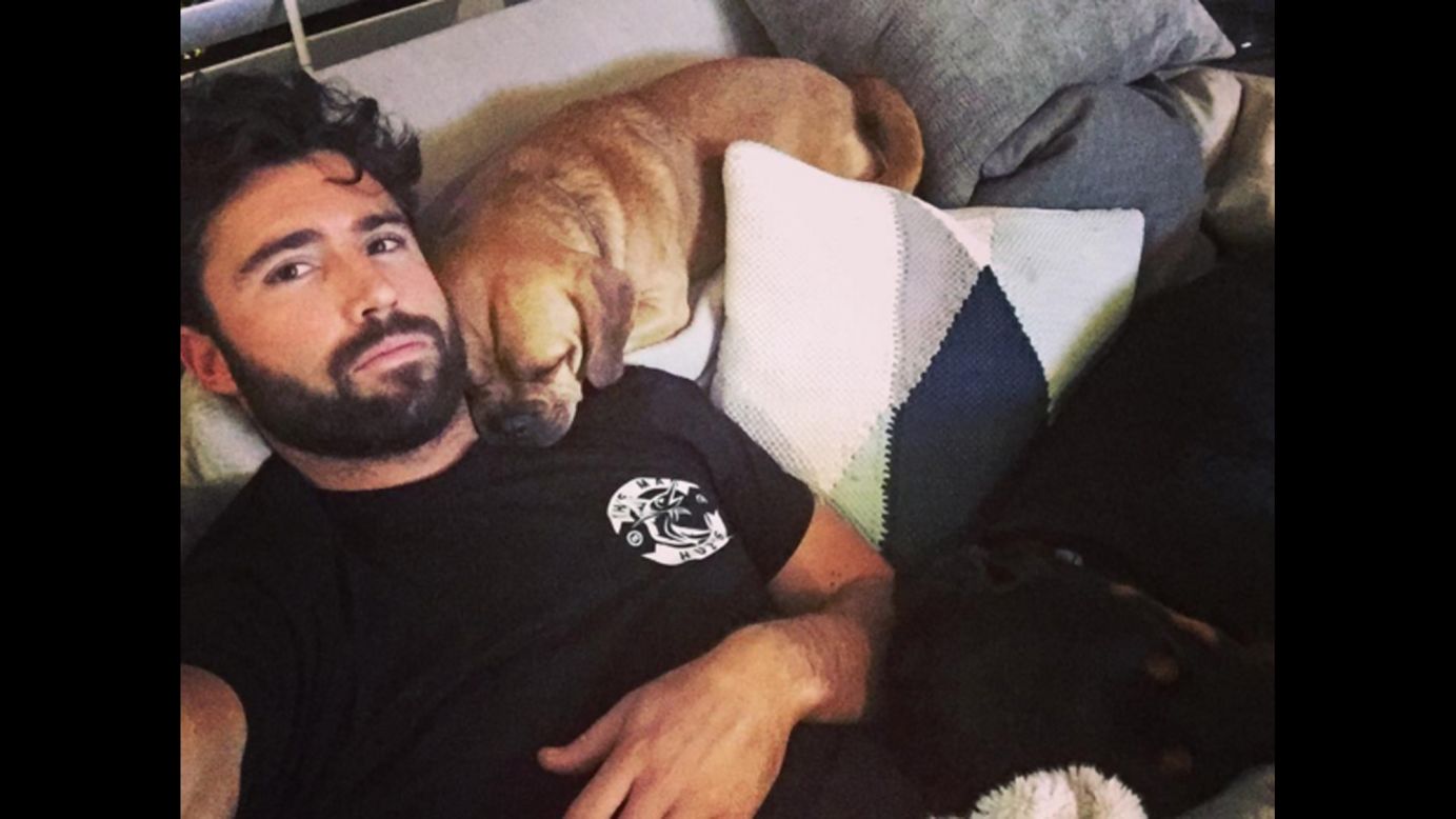 "That time when you can't move because you don't want to disturb your pups," <a href="https://www.instagram.com/p/BBRITBuMIF-/" target="_blank" target="_blank">television personality Brody Jenner said on Instagram</a> on Monday, February 1. 