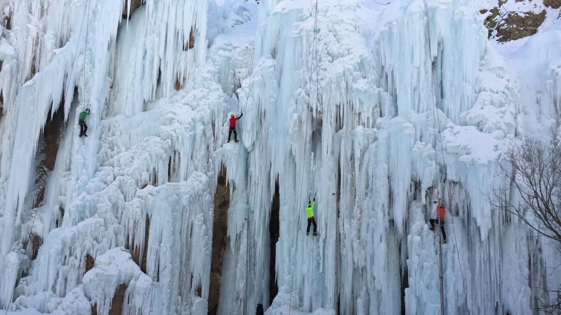 Ice climbing is a fairly new sport in Iran but it's increasingly popular. On an average day, between 60 and 70 people come to the ice-climbing school in Meygoon. 