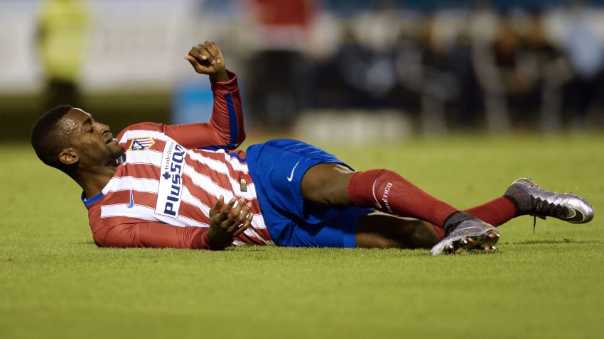 Atletico Madrid's Colombian forward Jackson Martinez lies on the ground during the Spanish Copa del Rey (King's Cup) football match Celta Vigo vs Club Atletico de Madrid at the Balaidos stadium in Vigo on January 20, 2016.  The match ended with a 0-0 draw. AFP PHOTO / MIGUEL RIOPA / AFP / MIGUEL RIOPA        (Photo credit should read MIGUEL RIOPA/AFP/Getty Images)