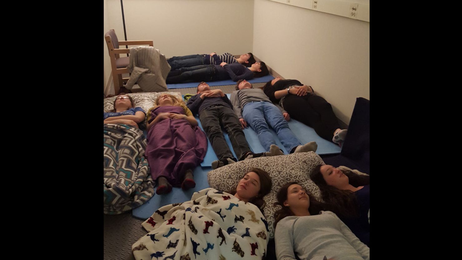 Students at Marblehead High School in Massachusetts meditate in a new Zen Room at the school.