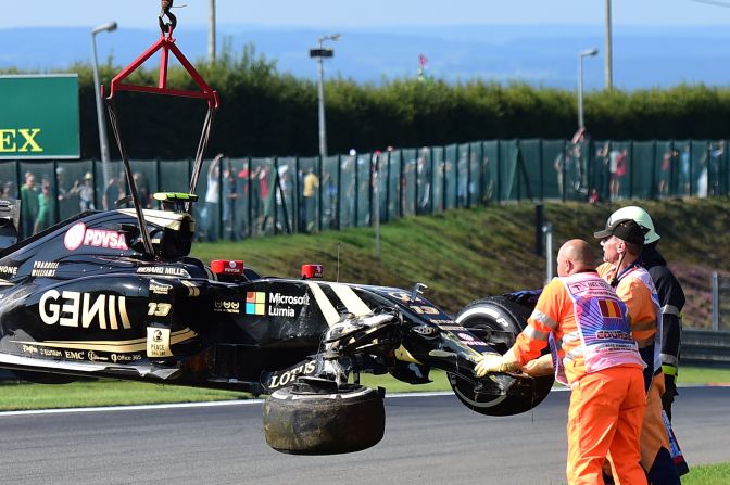 This was an all-too familiar sight for Lotus fans -- Pastor Maldonado's car being hoisted off the track after a practice crash in Belgium last year.  The Venezuelan driver failed to finish nine of 19 races in 2015.