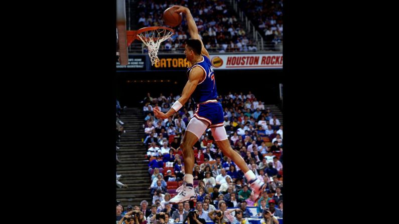 <strong>Kenny Walker (1989):</strong> Neither Jordan nor Wilkins competed in 1989, but Kenny "Sky" Walker was able to fill the void with some thunderous dunks, including a "rock the cradle" jam from the baseline. He held off a field that included Webb, a previous champion, and Drexler, a hometown favorite who played at the University of Houston. Walker almost didn't even compete; his father had died just a few days before the contest.