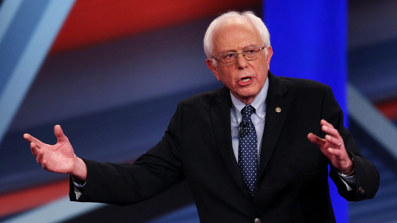 DERRY, NH - FEBRUARY 03:  Democratic Presidential candidates Sen. Bernie Sanders (I-VT) speaks during a CNN and the New Hampshire Democratic Party hosted Democratic Presidential Town Hall at the Derry Opera House on February 3, 2016 in Derry, New Hampshire.  (Photo by Joe Raedle/Getty Images)