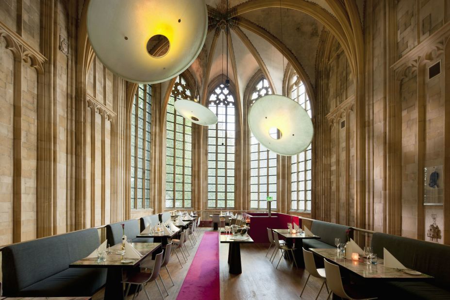 The reception area, library, restaurant and wine bar are all set inside a Gothic church. 