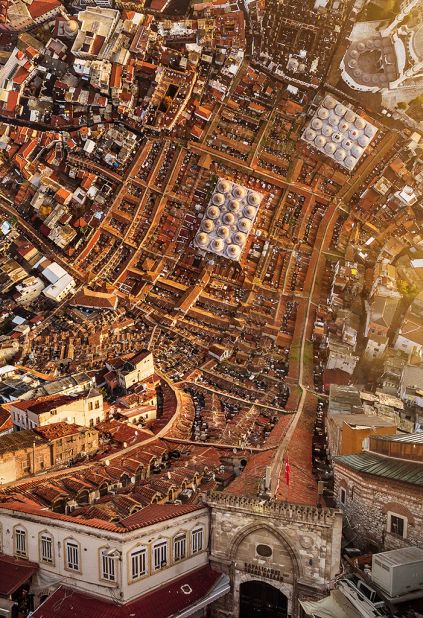 Istanbul's Grand Bazaar appears to be inching up the walls in this surreal photograph.