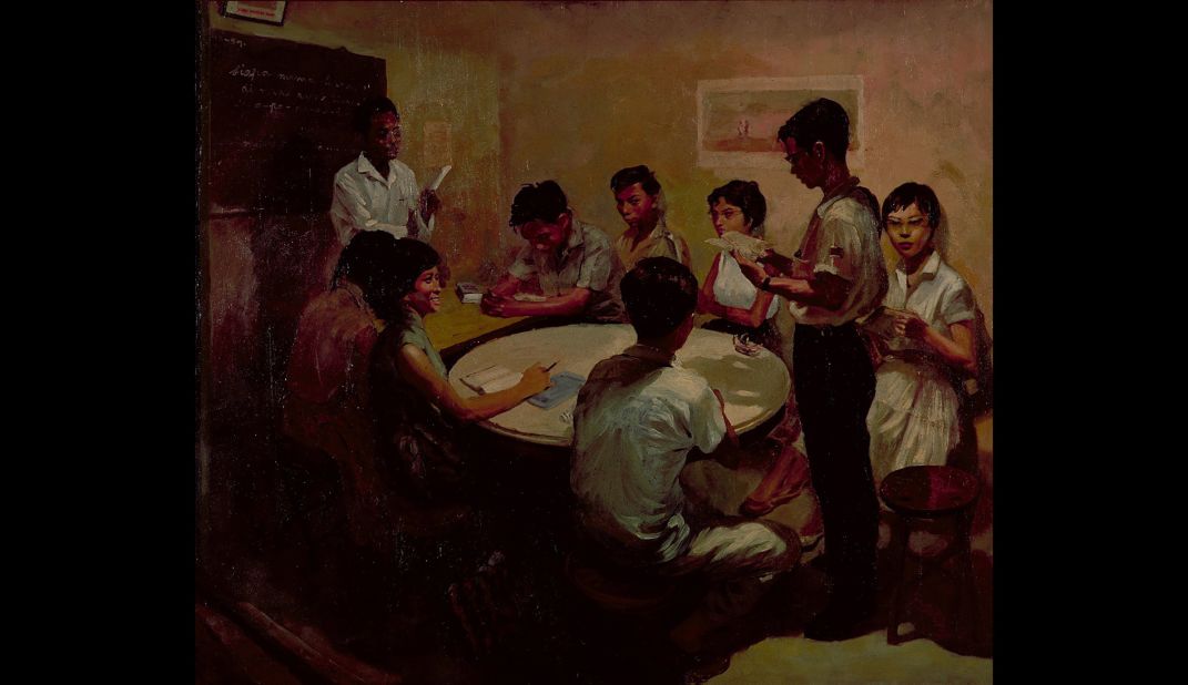 "National Language Class" (Oil on Canvas, 1959) by Singapore's pioneer artist Chua Mia Tee was created to convey strong nationalist feelings after Singapore gained independence.