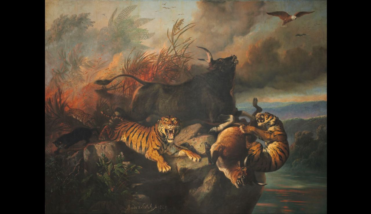 Raden Saleh's "Boschbrand" (Forest Fire) spans an entire wall in the museum.