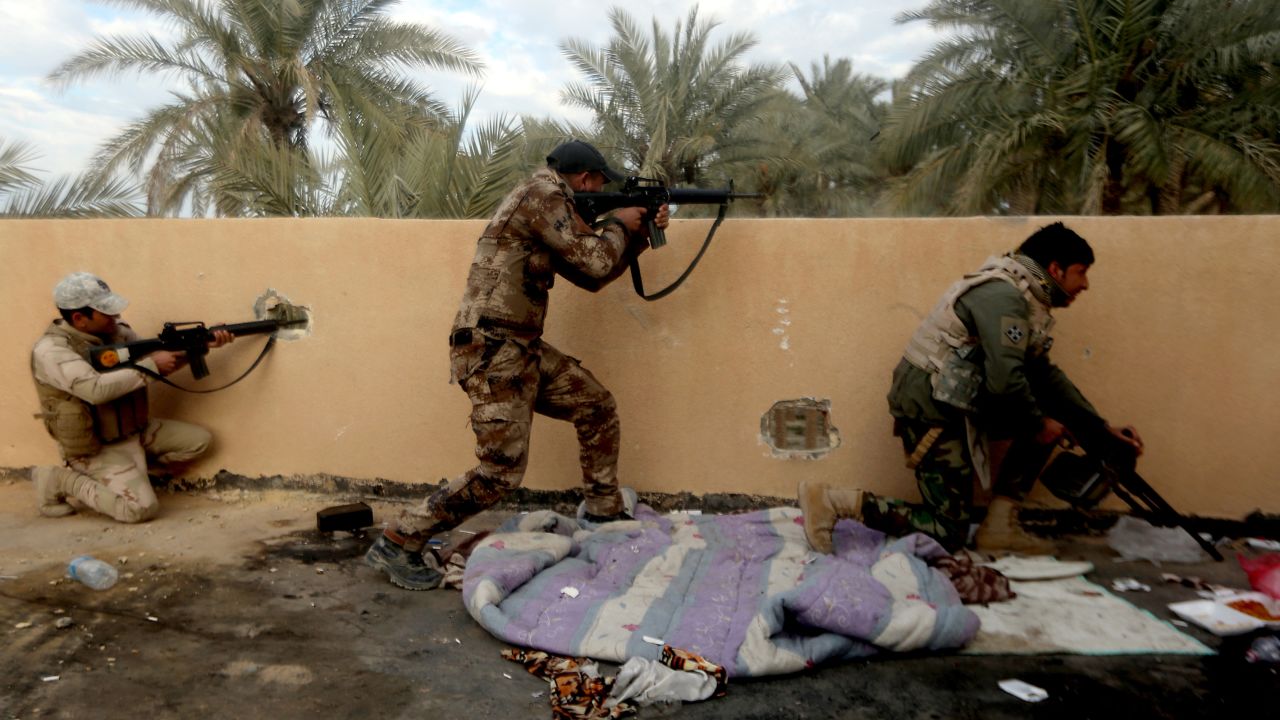 Iraqi soldiers clash with the militant group ISIS in the suburbs of Ramadi, Iraq, on Tuesday, February 2. Iraq <a href="http://www.cnn.com/2015/12/28/middleeast/iraq-military-retakes-ramadi/" target="_blank">took the city back</a> from ISIS in December.