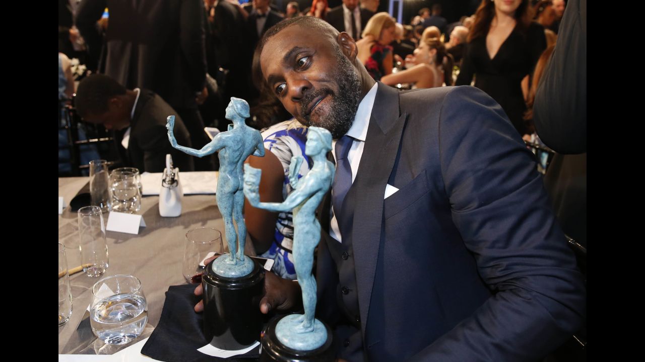 Idris Elba sits with the two awards he received from the Screen Actors Guild on Saturday, January 30. Elba won for his roles in the film "Beasts of No Nation" and the television series "Luther." <a href="http://www.cnn.com/2016/01/30/entertainment/gallery/sag-winners-2016/index.html" target="_blank">See all of the SAG winners</a>