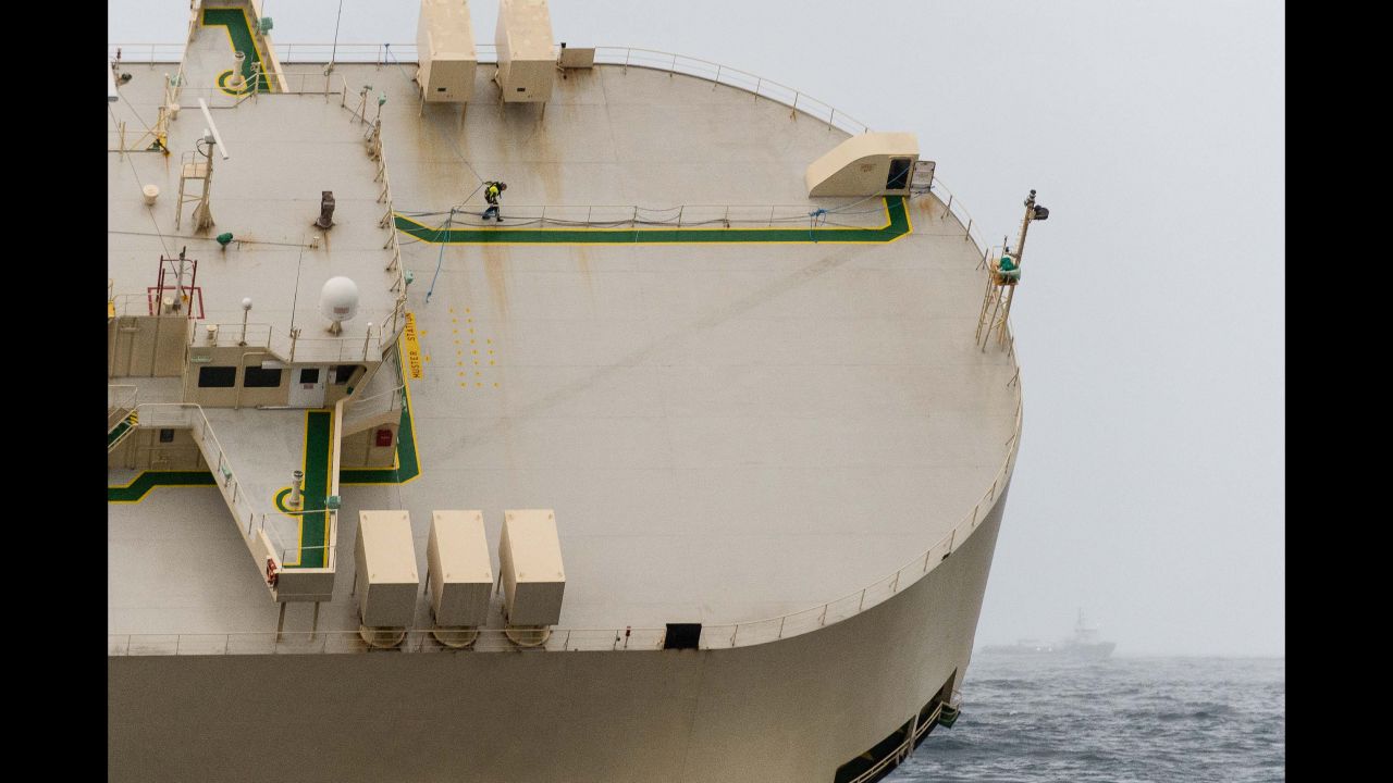 The Modern Express, a badly listing cargo ship, <a href="http://www.cnn.com/2016/02/01/europe/stricken-cargo-ship-listing-french-coast/" target="_blank">was towed away from the coast of France </a>to keep it from running aground on Monday, February 1. The ship began listing last week and could not be righted because of gusty winds and 20-foot waves, Vice-Admiral Emmanuel de Oliveira told reporters. Its crew was airlifted to safety.