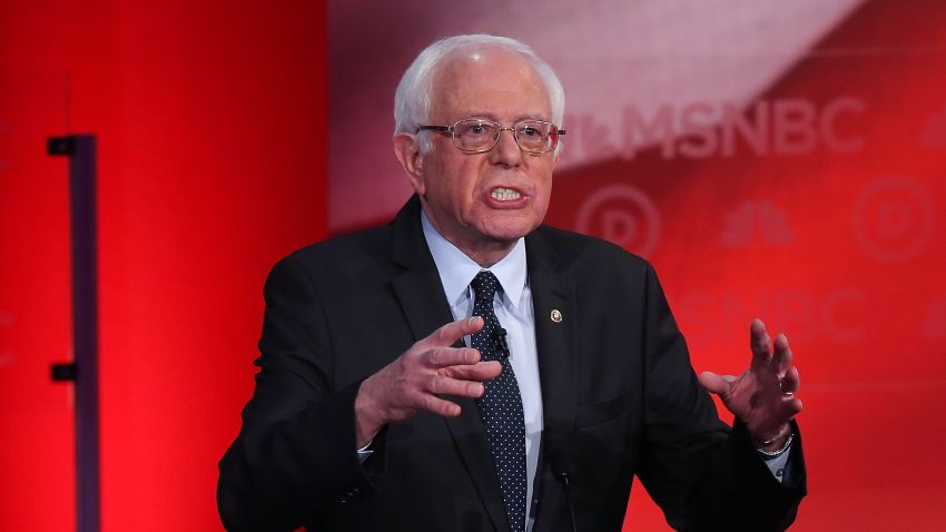 Bernie Sanders speaks at the MSNBC Democratic Candidates Debate at the University of New Hampshire on February 4, 2016, in Durham, New Hampshire.