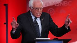 Sen. Bernie Sanders (I-VT) speaks as he debates with Democratic presidential candidates former Secretary of State Hillary Clinton during their MSNBC Democratic Candidates Debate at the University of New Hampshire on February 4, 2016 in Durham, New Hampshire. 