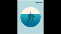 The posters by Fares Cachoux are simple and haunting. Though he was living abroad as the civil war broke out in his homeland, he wanted to show the world the stories coming out of Syria. His most recent poster reflects on the nearly million refugees who have attempted to cross the Mediterranean in 2015 for safer land, according to the IOM. One of two of these people are Syrian. "The sea graveyard for countless Syrians attempting to cross to escape DEATH ... She awaits in the depths of the waves of the Mediterranean," the caption reads in French below the work he sent to CNN.