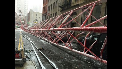 The New York City Fire Department dispatched 33 units with 138 personnel to the scene at 40 Worth Street and West Broadway after the crane collapsed shortly before 8:30 a.m.<br />