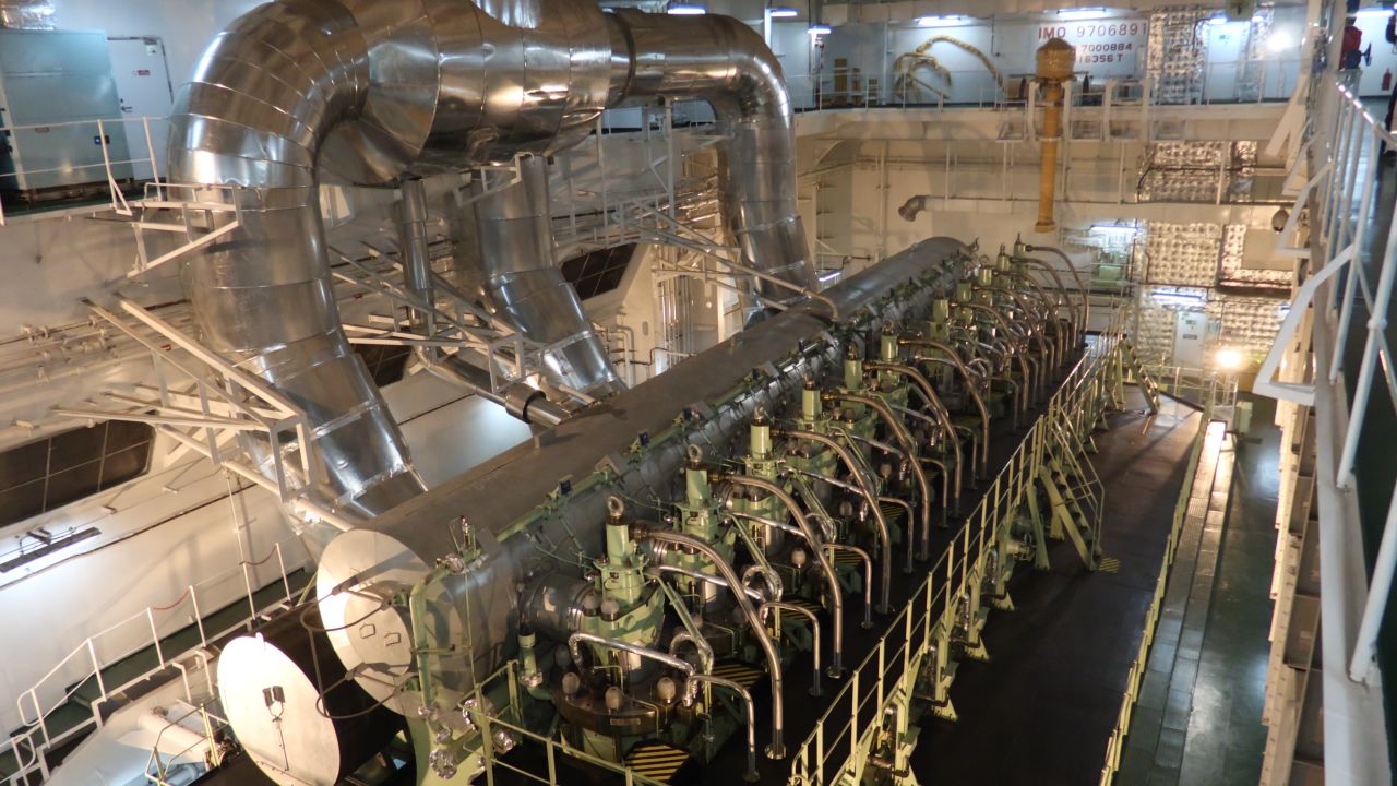 The 80,000 horsepower engine room of the Benjamin Franklin.