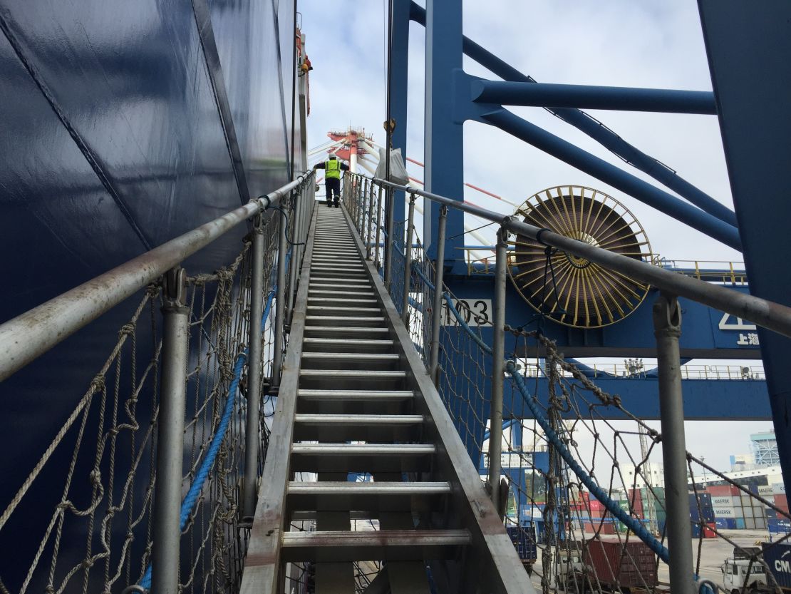 The gangway on this 60 meter tall ship is not for the faint-hearted.