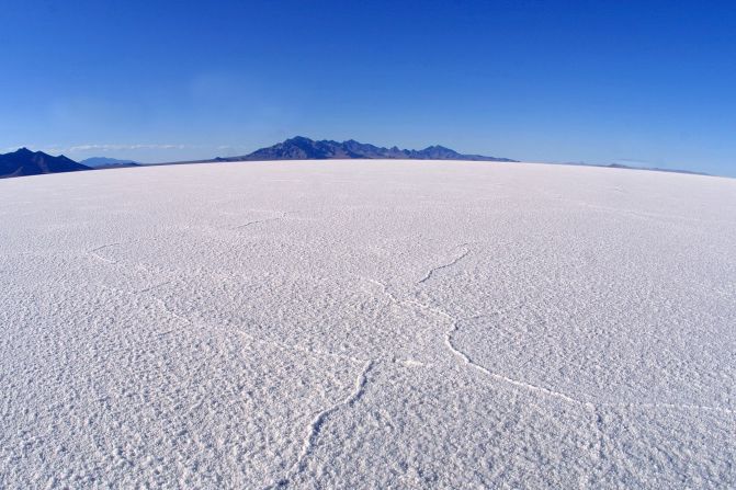 "You have no real distance reference," says Biscaye of the challenge the salt flats offer. "Just the markers on the side of the road indicating how many miles have past, and a mountain at the end."