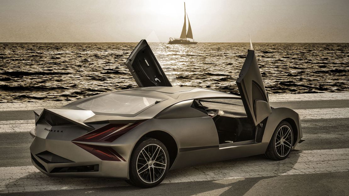 The car is designed to resemble a stealth fighter jet