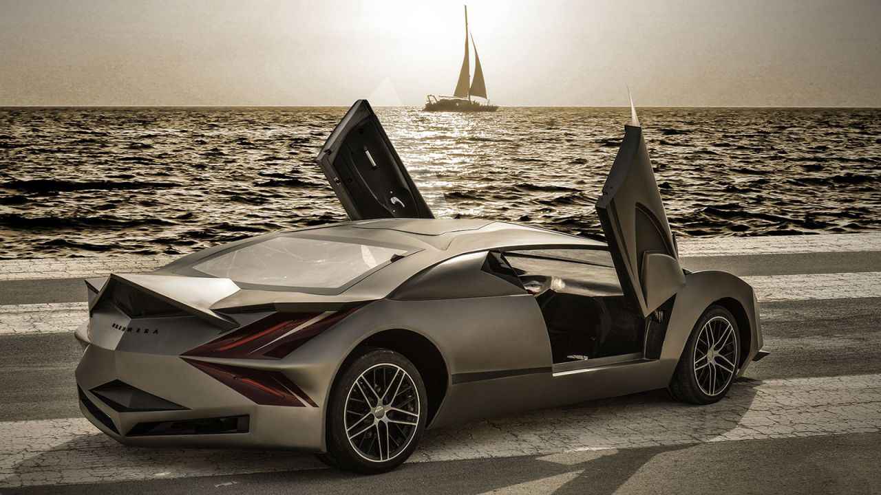The car is designed to resemble a stealth fighter jet