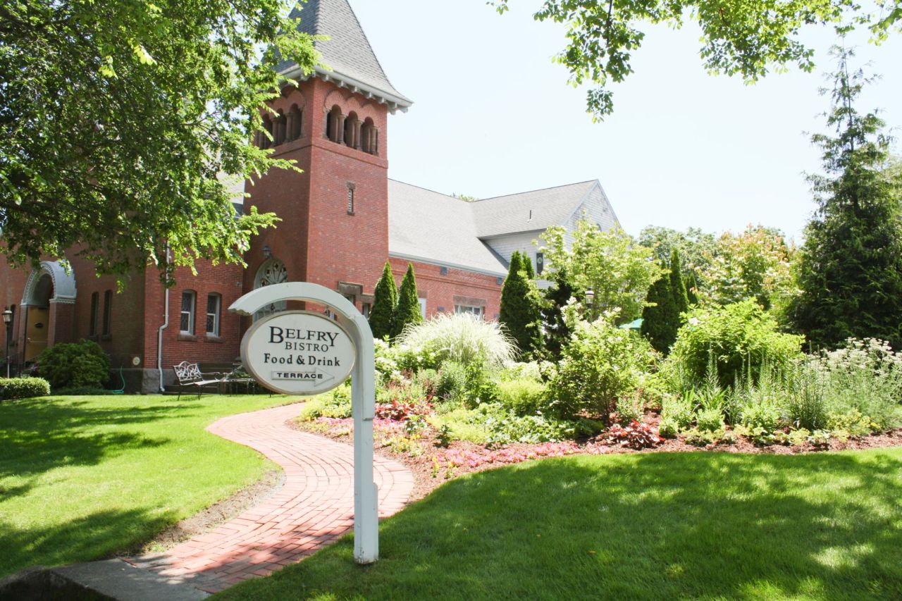 The Abby at Belfry Inn doesn't open its double doors for Sunday services. Visitors can, however, stop by for a continental breakfast or a drink at the Belfry Bistro, a bar and restaurant in the former church hall.