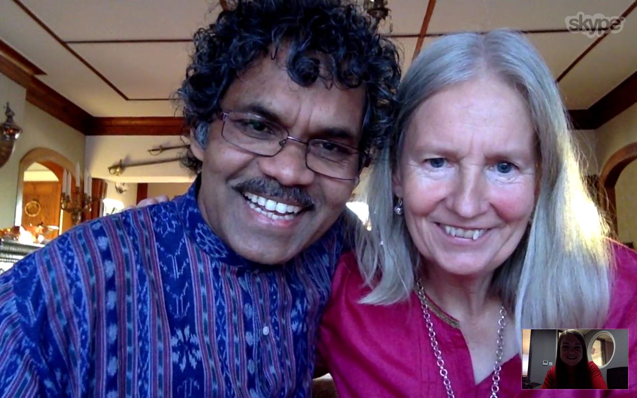 Mahanandia and Von Schedvin got married after his long-awaited arrival in Sweden. The couple have been together for nearly 40 years and have two children, Sid and Emelie. Pictured, on a Skype interview from their home in Sweden.