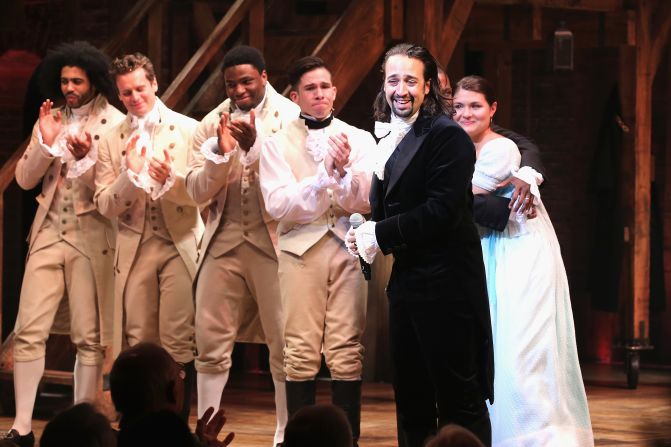 "Hamilton," which blends hip hop and other musical styles to recount the life of American founding father Alexander Hamilton, has been the toughest ticket on Broadway since late 2015. The musical by composer-star Lin-Manuel Miranda (second from right) won 11 Tonys, including best musical, and has become a genuine phenomenon. It follows in a long tradition of hugely popular Broadway shows. Click through to see others.