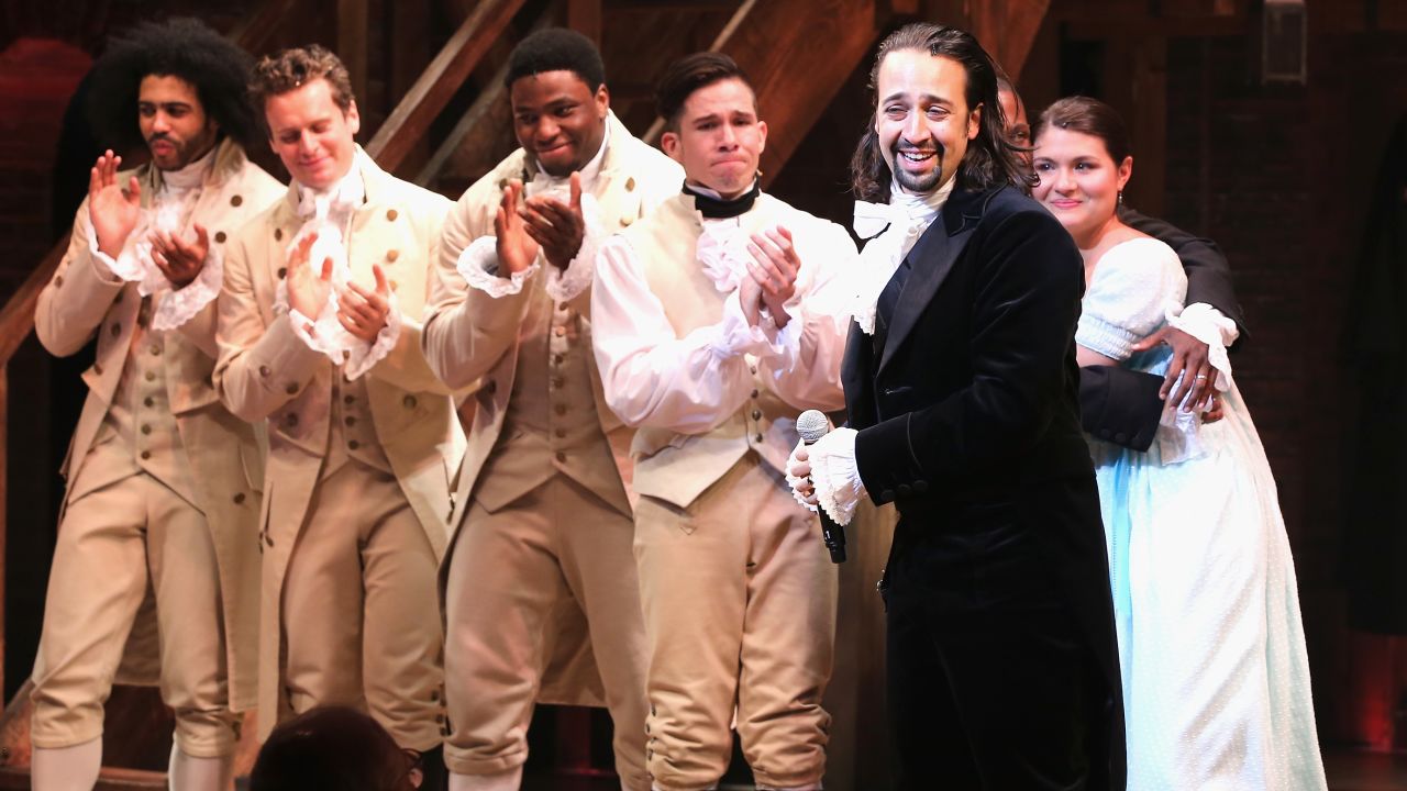 Lin-Manuel Miranda performs in  "Hamilton" on opening night on Broadway on August 6, 2015.