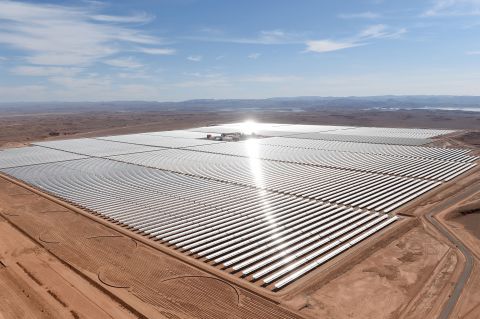 The world's largest concentrated solar power (CSP) plant, called the Noor Complex, is being built in the Moroccan desert. Noor 1, the first phase of three, is located near the town of Ouarzazate on the edge of the Sahara.<br /><br />It was switched on in February, 2016, and provides 160 megawatts of the project's planned 580 megawatt capacity. It's set to be completed by the end of 2018. The project is expected to provide electricity for over 1 million people.