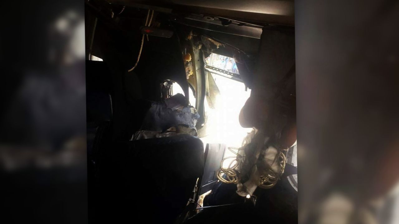 A passenger was sucked out of this seat following explosion on a flight that left Somalia in February.