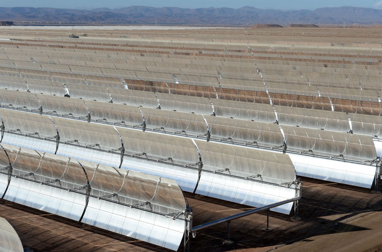 Solar mirrors at the Noor 1 concentrated solar power plant outside the central Moroccan town of Ouarzazate slowly follow the sun as it moves across the sky during the day.