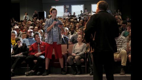 U.S. Republican presidential candidate and Ohio Governor John Kasich listens to a question from a student during a campaign stop at Concord High School in Concord, New Hampshire on February 4.