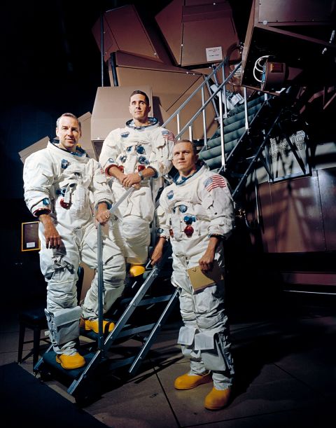 Apollo 8 was the first manned spacecraft to reach the moon. The mission was designed to test the spacecraft and crew, but it did not include a lunar landing. From left are crew members James Lovell, William Anders and Frank Borman.