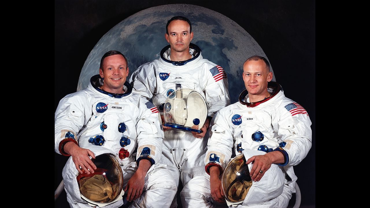 Apollo 11 was the first manned mission to land on the moon. The crew members, from left, were Neil Armstrong, Michael Collins and Edwin "Buzz" Aldrin. The mission launched on July 16, 1969.