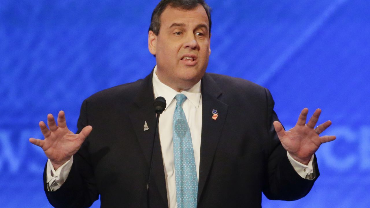 Republican presidential candidate, New Jersey Gov. Chris Christie  answers a question during a Republican presidential primary debate hosted by ABC News at the St. Anselm College  Saturday, Feb. 6, 2016, in Manchester, N.H. (AP Photo/David Goldman)