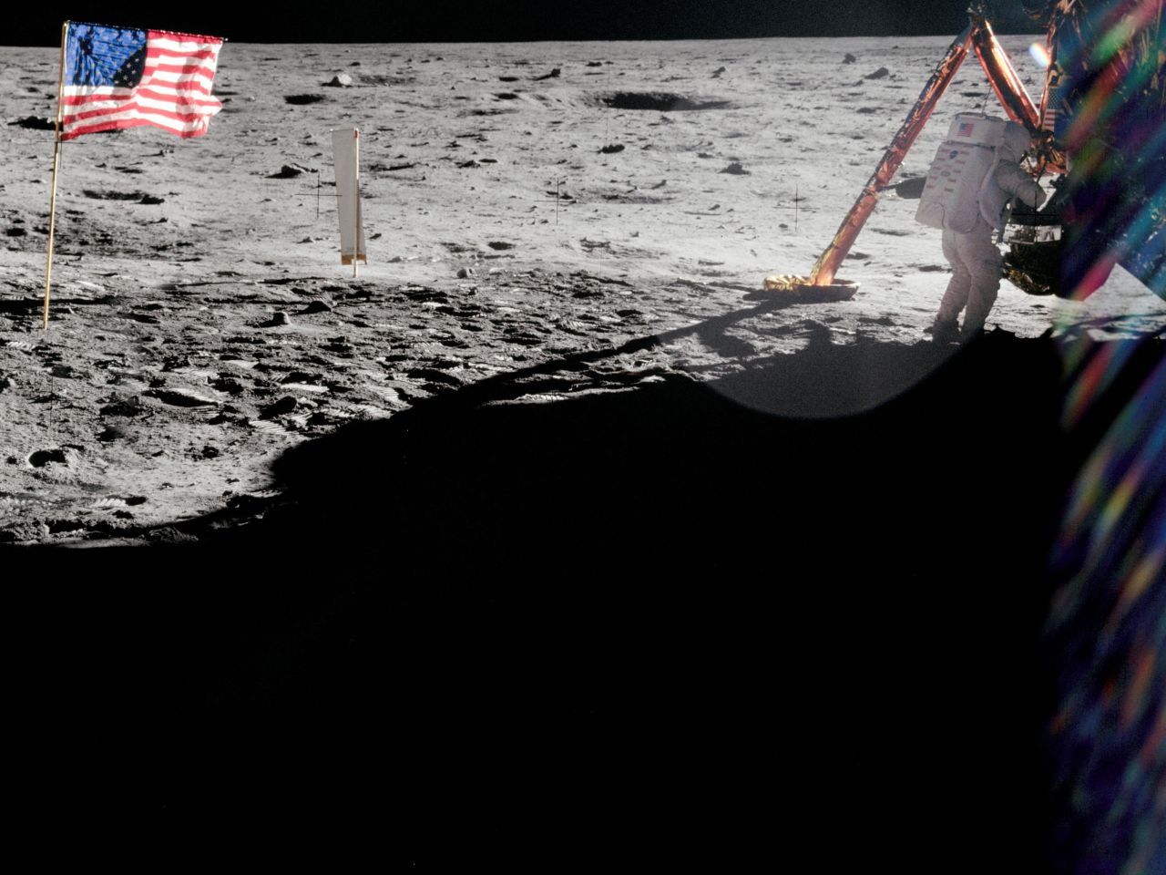 Armstrong took most of the photographs during his historic moonwalk, so you don't see many pictures of him -- this was before the age of the selfie. This rare shot from Aldrin shows Armstrong near the lunar module Eagle.