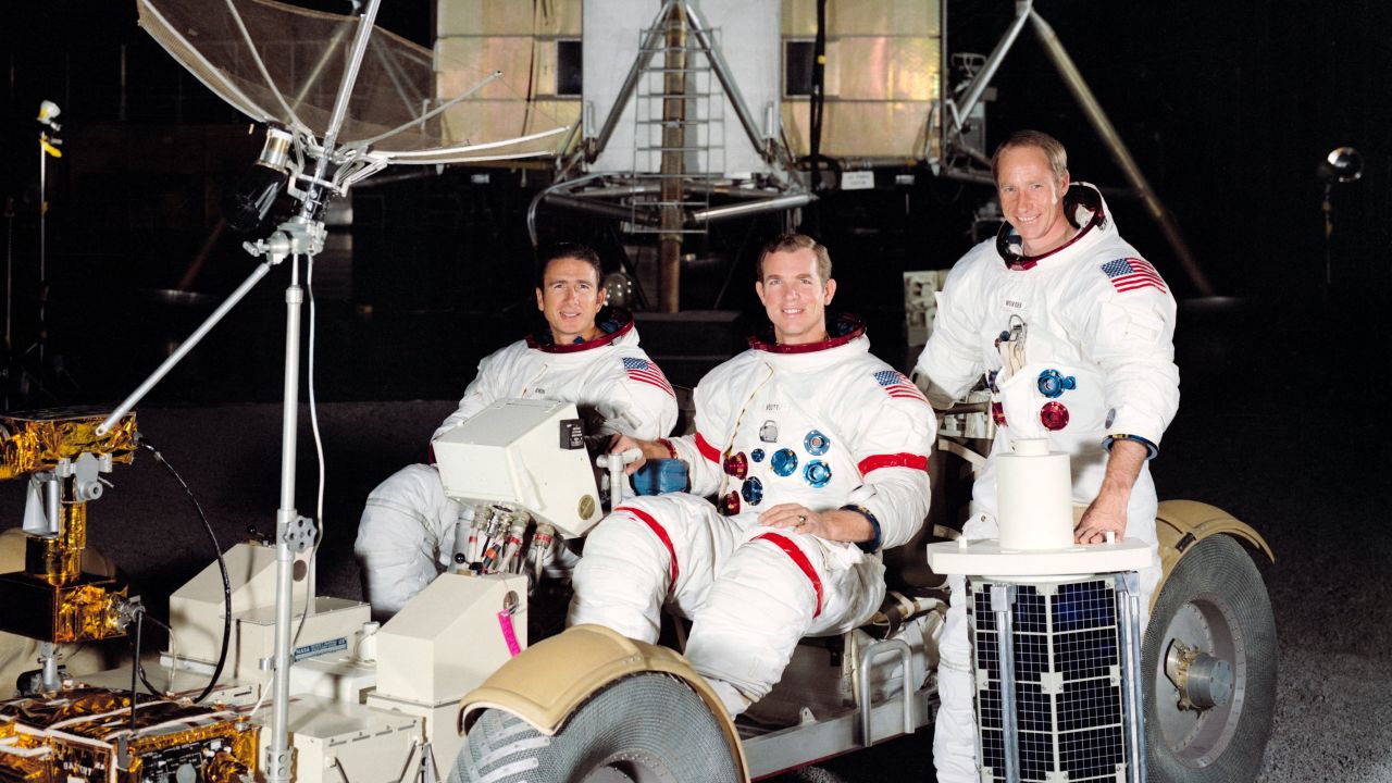 Apollo 15 was the first mission capable of a longer stay on the moon, and the crew had their own rover. From left: Jim Irwin, David Scott and Alfred Worden.