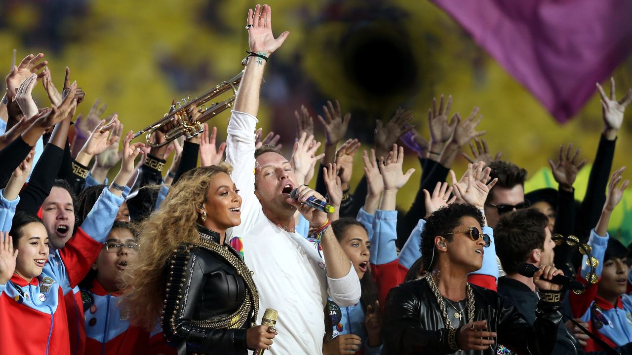 Beyonce, Chris Martin and Bruno Mars perform in the Super Bowl 50 Halftime Show, which Hamish Hamilton recalls as one of the greatest halftimes he's produced.