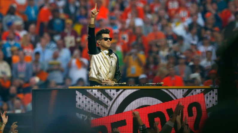 DJ Mark Ronson on stage during the halftime show.