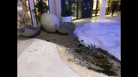 The rough weather left a vase shattered. The ship suffered damage to some public areas and cabins but "remains seaworthy," Royal Caribbean said.