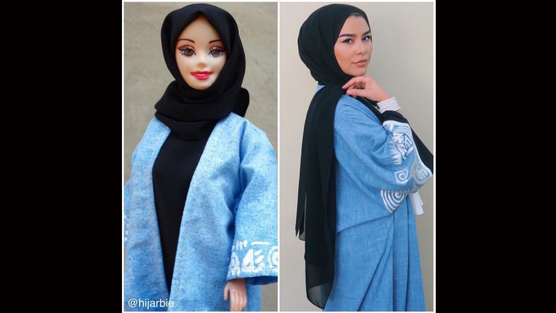 Adam also draws inspiration from real-life fashionistas. Here, she designs Hijarbie to emulate <a href="https://www.google.co.uk/url?sa=t&rct=j&q=&esrc=s&source=web&cd=5&cad=rja&uact=8&ved=0ahUKEwj5xJH0iujKAhXGqxoKHSQxAiAQFggsMAQ&url=https%3A%2F%2Fwww.instagram.com%2Flifelongpercussion%2F%3Fhl%3Den&usg=AFQjCNGM6Dv7rLVIrtkki3xqG9v3h9JDQA&sig2=n6diQrdvJoPeHt6_st0kNA&bvm=bv.113370389,d.bGs" target="_blank" target="_blank">popular beauty and lifestyle vlogger Habiba Da Silva. </a>