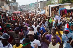 Demonstrators chant anti-government slogans in the capital of Port-au-Prince. 